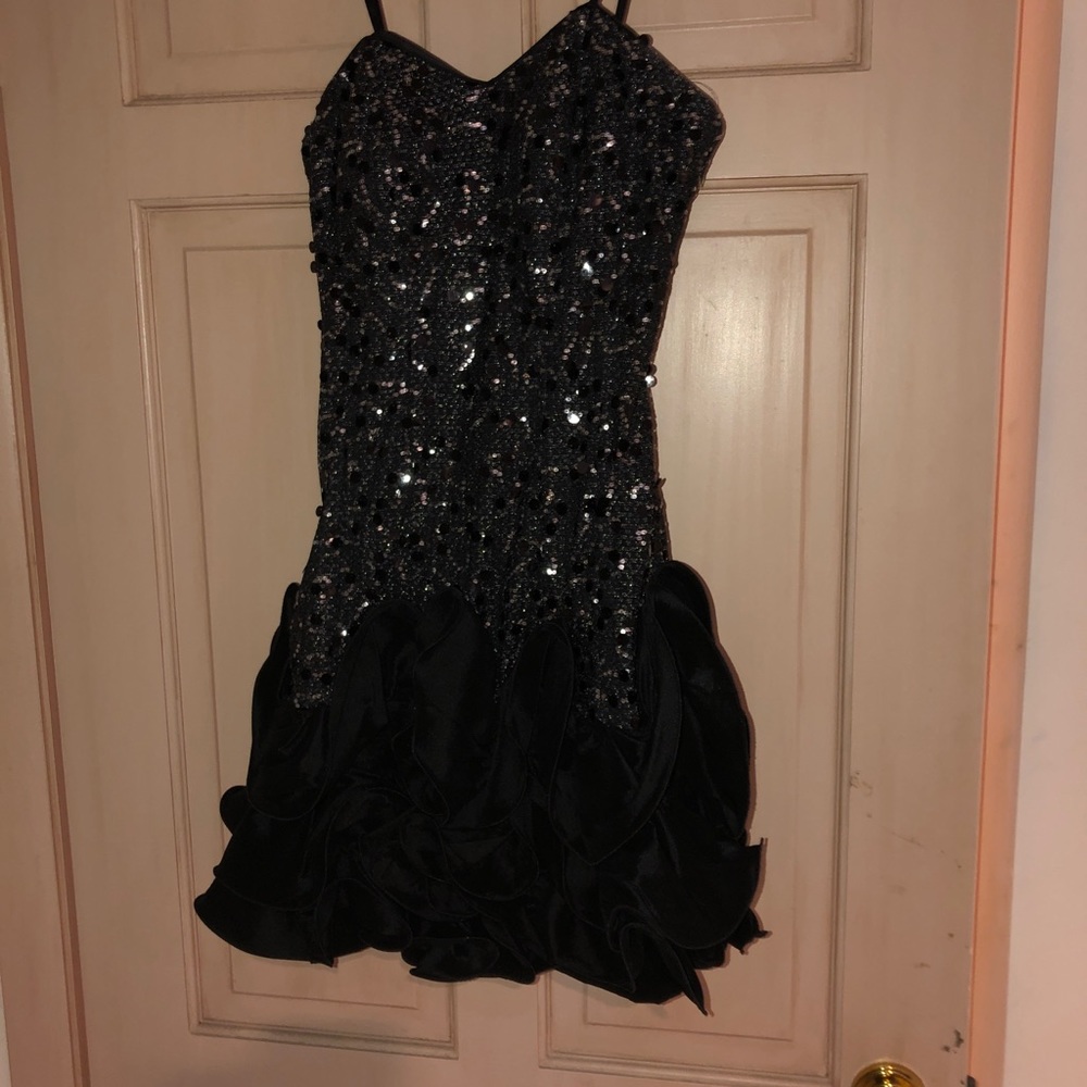 Black sparkle strapless cocktail dress